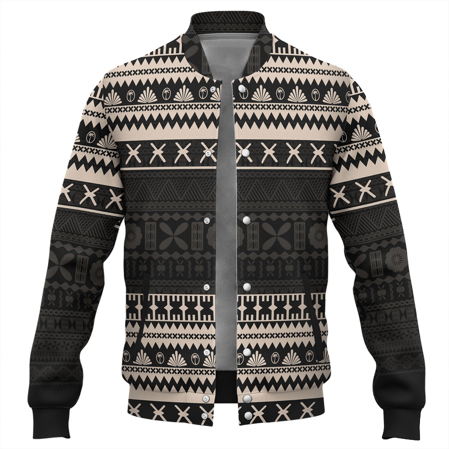 Fiji Baseball Jacket Fijian Masi Pattern Palm Style