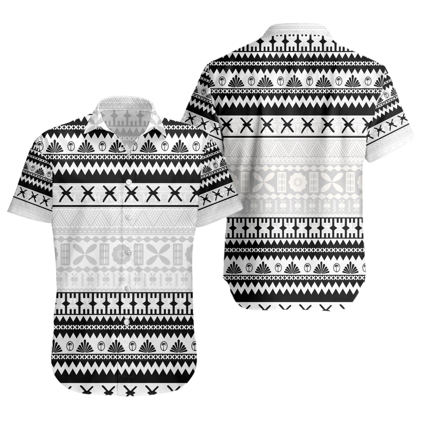 Fiji Short Sleeve Shirt Fijian Masi Pattern Palm Style