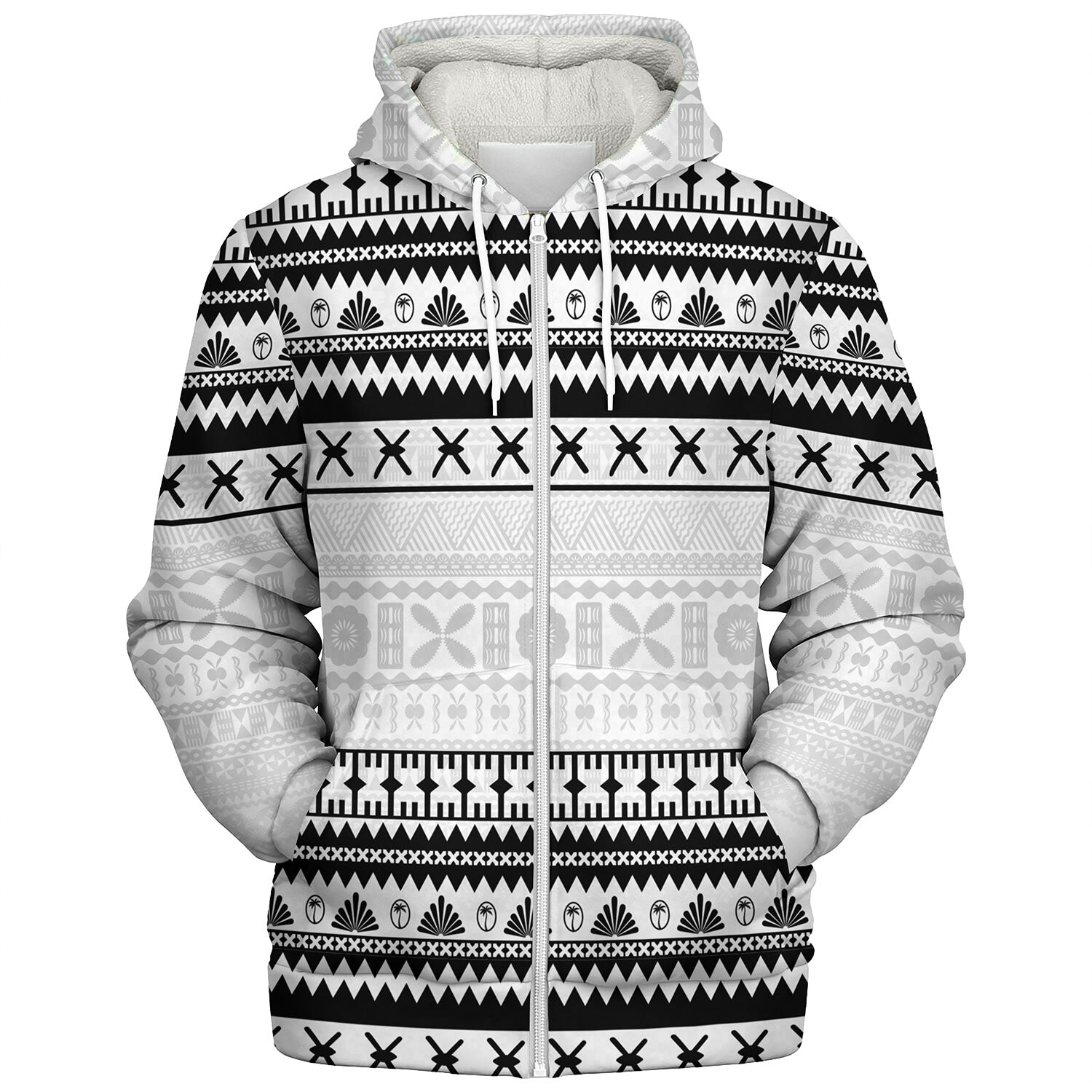 Fiji Sherpa Hoodie Fijian Masi Pattern Palm Style
