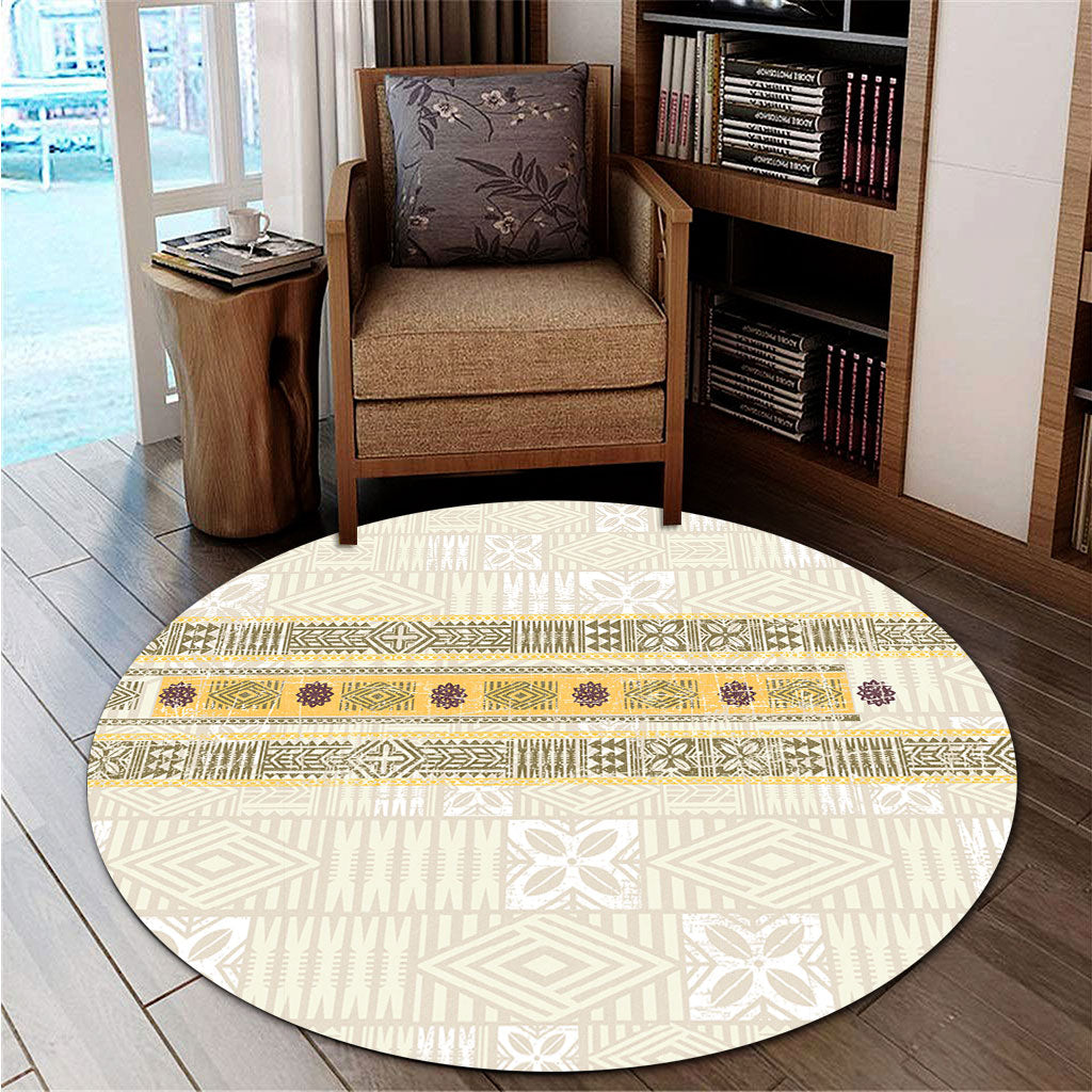 Fiji Round Rug Fijian Masi Tapa Design