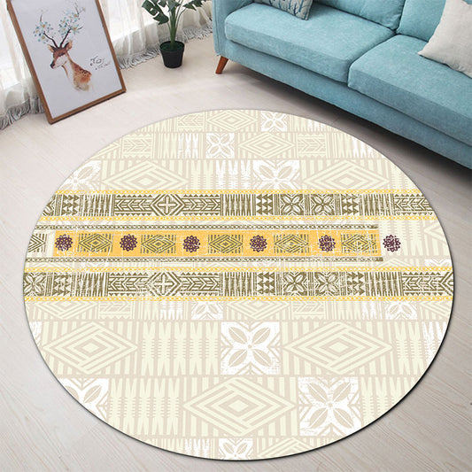 Fiji Round Rug Fijian Masi Tapa Design