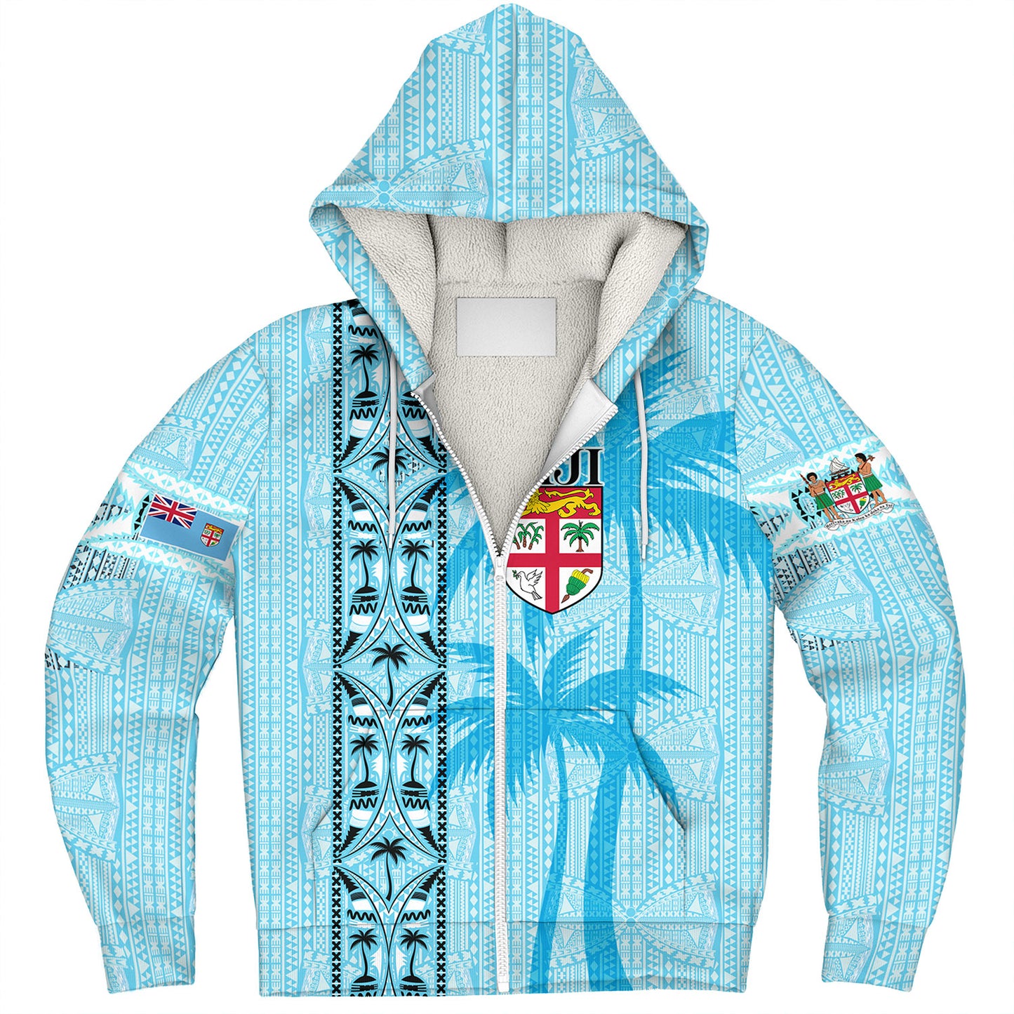 Fiji Custom Personalised Sherpa Hoodie Fijian Tapa Palms Designs