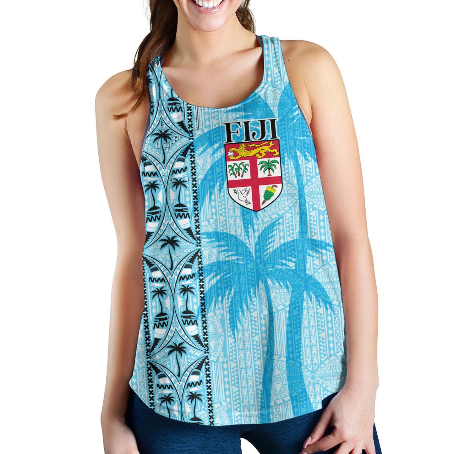 Fiji Custom Personalised Women Tank Fijian Tapa Palms Designs