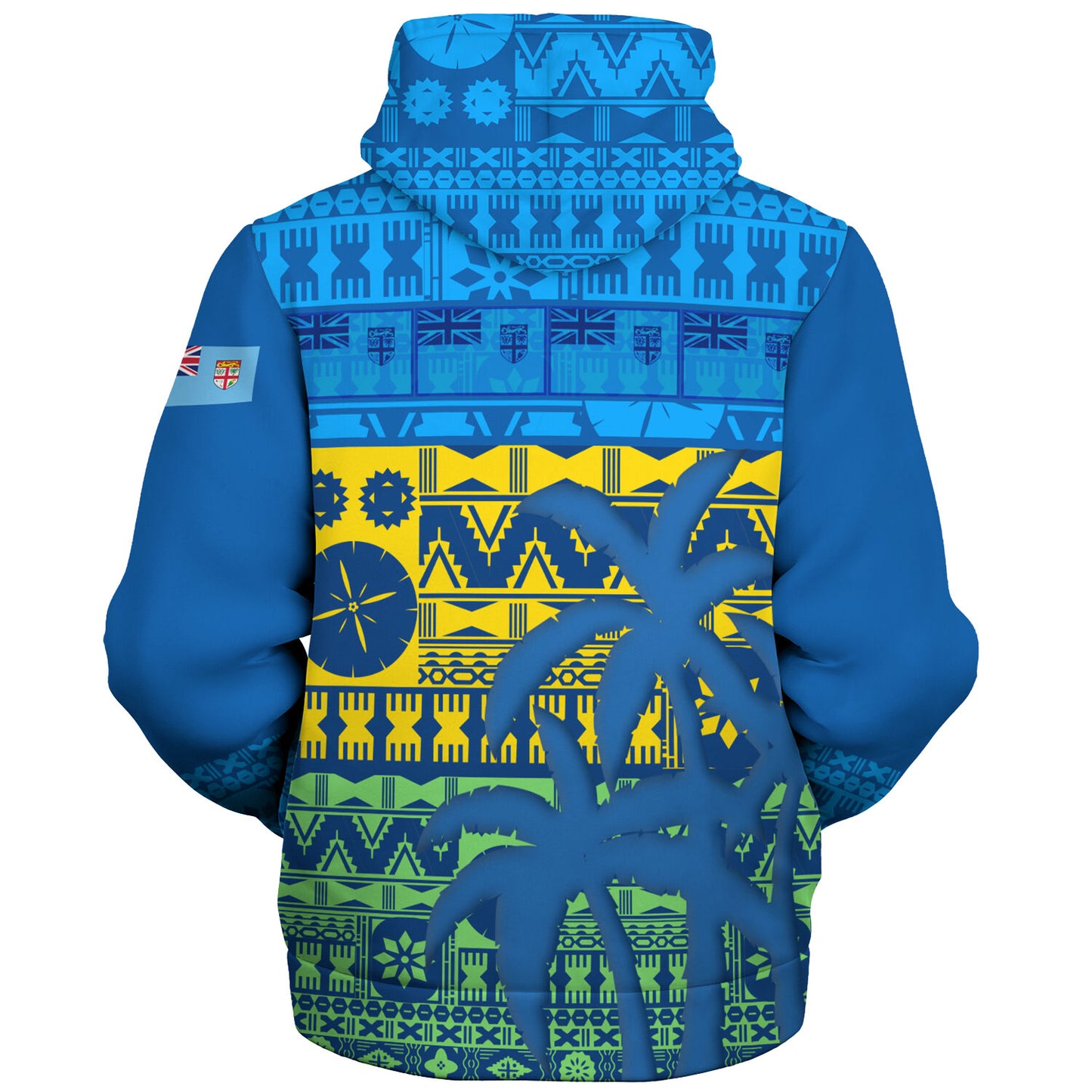 Fiji Sherpa Hoodie Fijian Tapa Patterns Palm Tree Design