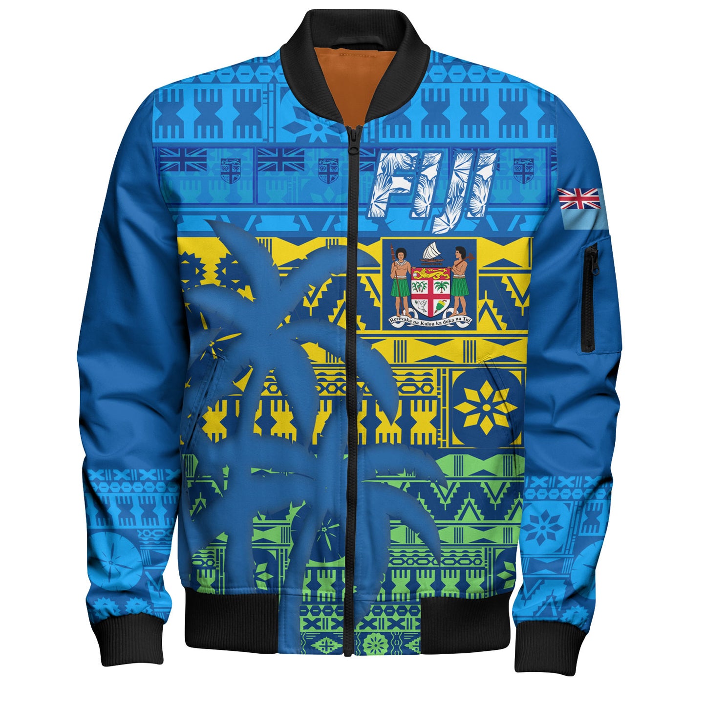 Fiji Bomber Jacket Fijian Tapa Patterns Palm Tree Design