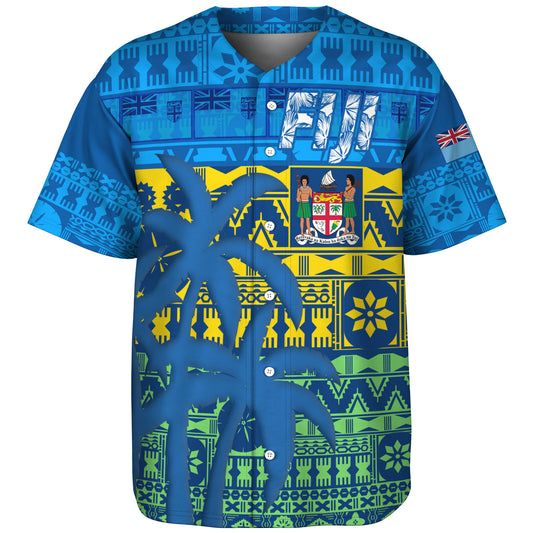 Fiji Baseball Shirt Fijian Tapa Patterns Palm Tree Design