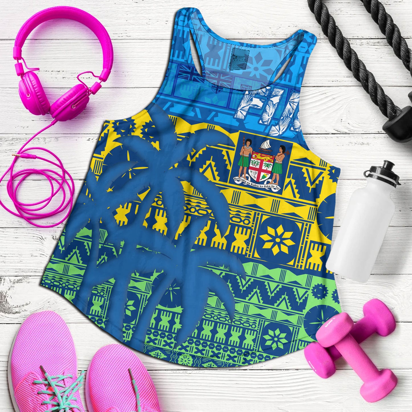 Fiji Women Tank Fijian Tapa Patterns Palm Tree Design