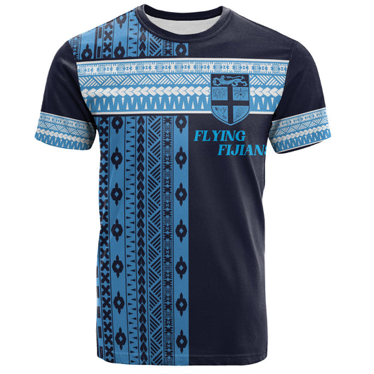 Fiji T-Shirt Custom Rugby Flying Fijian Makare And Tapa Design