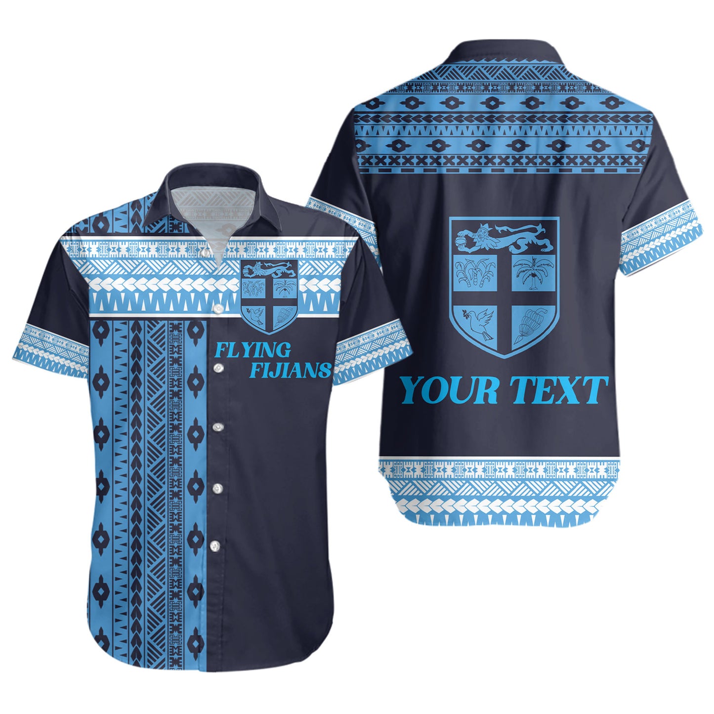 Fiji Short Sleeve Shirt Custom Rugby Flying Fijian Makare And Tapa Design