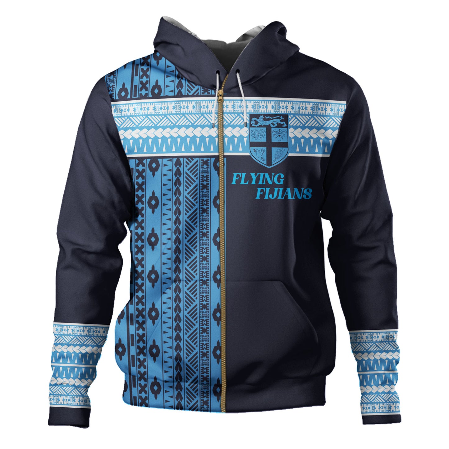 Fiji Hoodie Custom Rugby Flying Fijian Makare And Tapa Design
