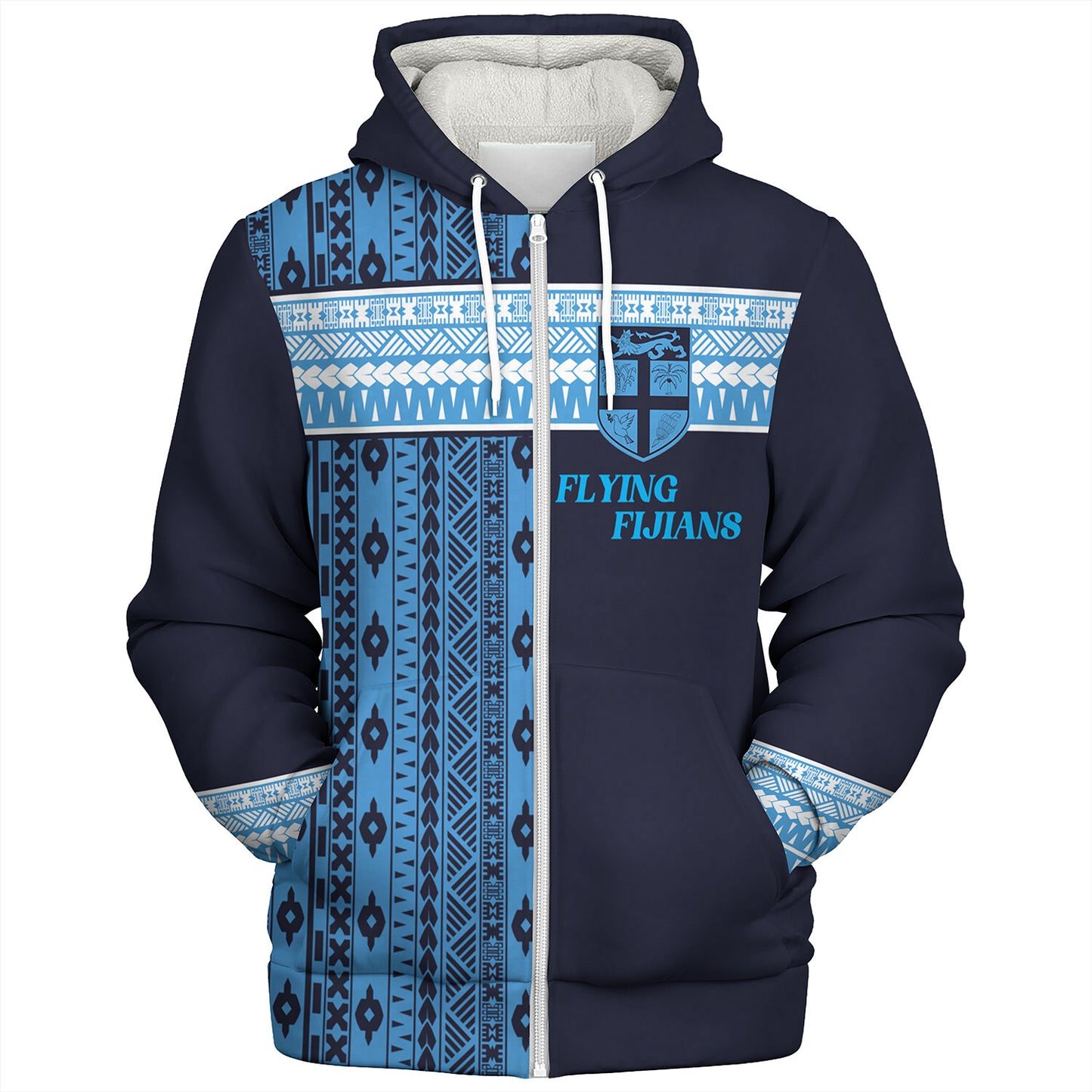 Fiji Sherpa Hoodie Custom Rugby Flying Fijian Makare And Tapa Design