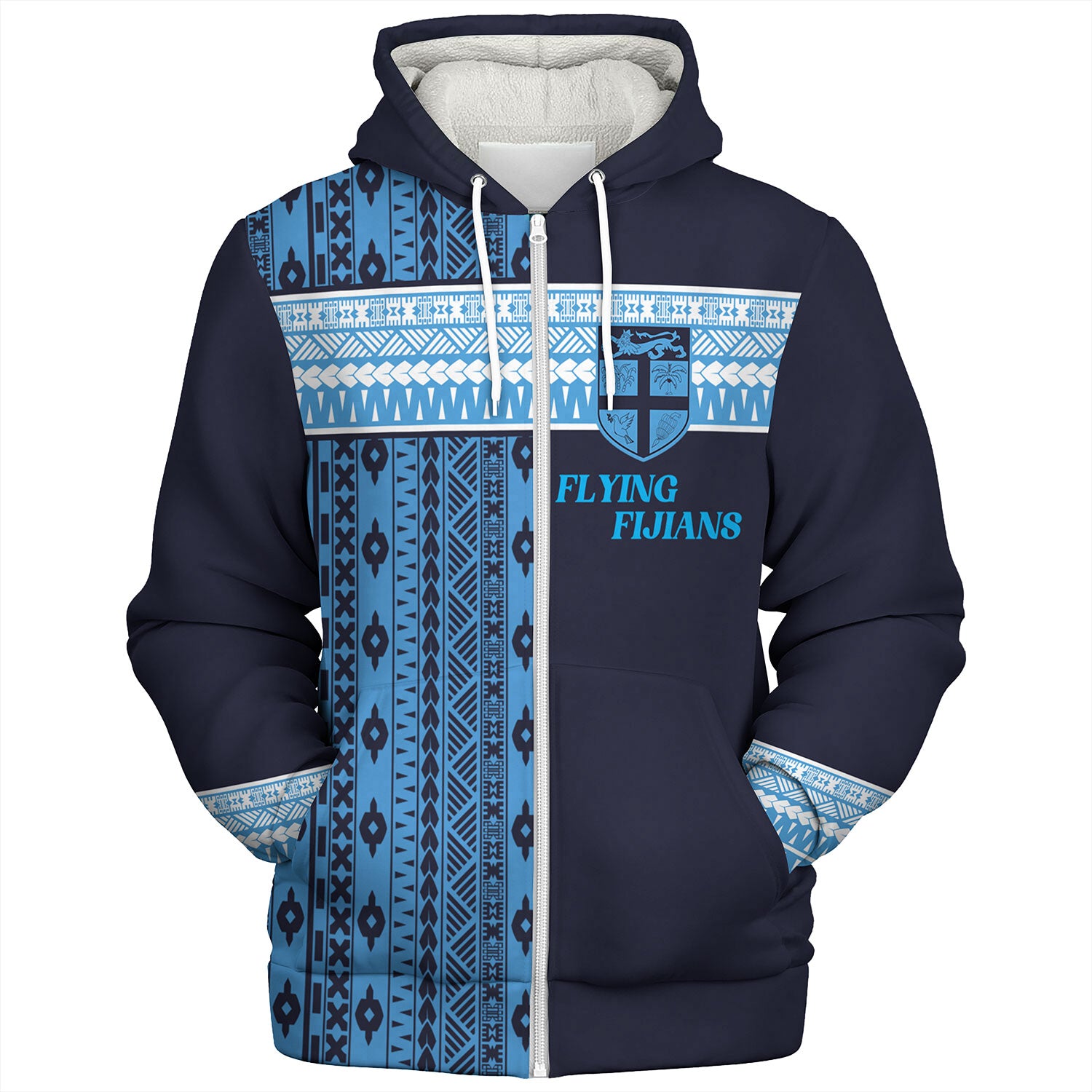 Fiji Sherpa Hoodie Custom Rugby Flying Fijian Makare And Tapa Design
