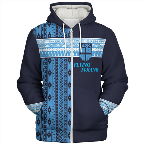Fiji Sherpa Hoodie Custom Rugby Flying Fijian Makare And Tapa Design