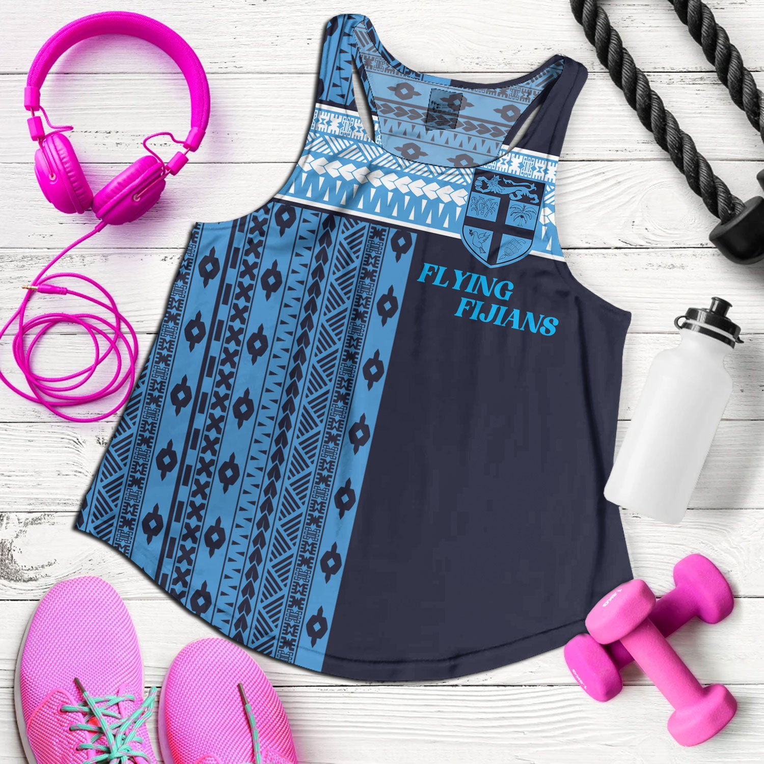 Fiji Women Tank Custom Rugby Flying Fijian Makare And Tapa Design