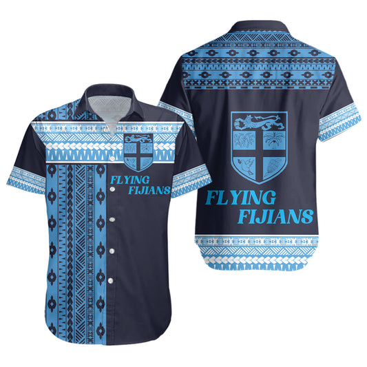 Fiji Short Sleeve Shirt Custom Rugby Flying Fijian Makare And Tapa Design