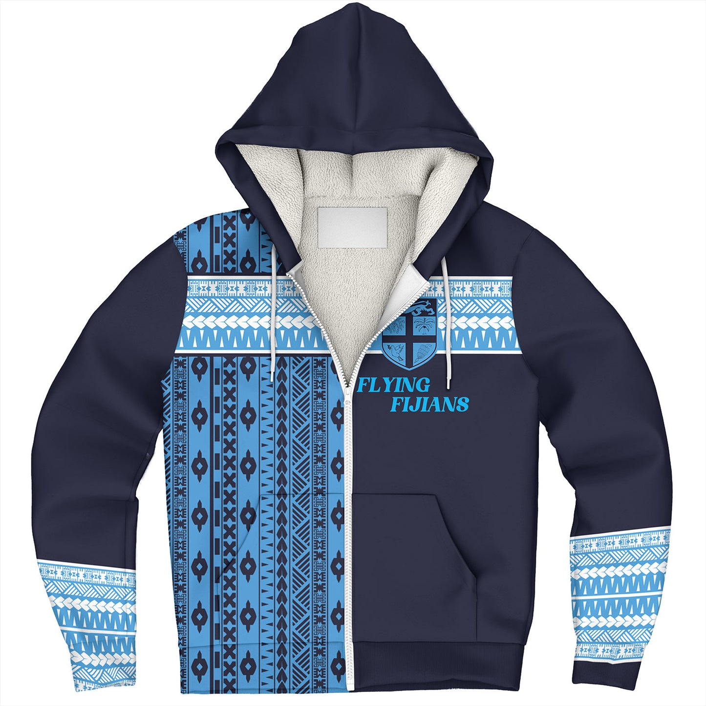 Fiji Sherpa Hoodie Custom Rugby Flying Fijian Makare And Tapa Design
