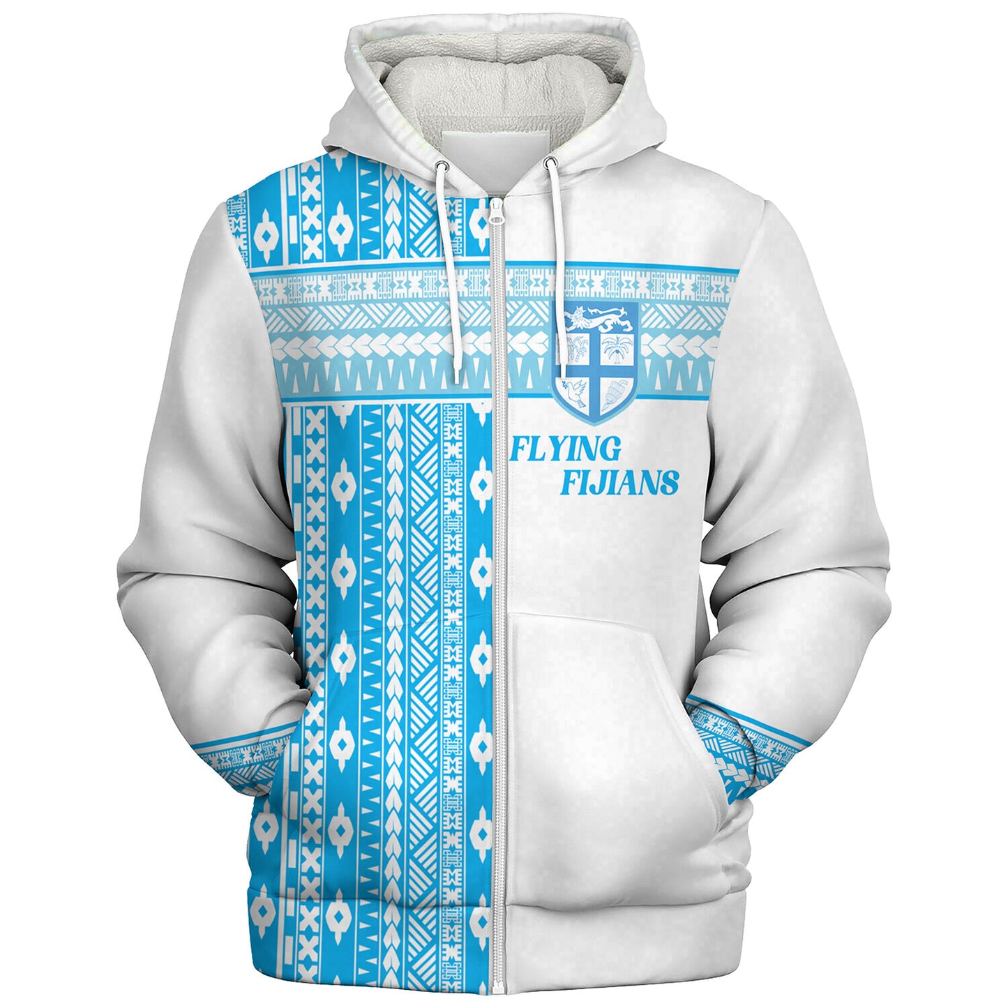 Fiji Sherpa Hoodie Custom Rugby Flying Fijian Makare And Tapa Design