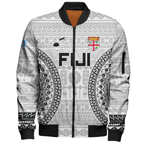 Fiji Custom Personalised Bomber Jacket Seal With Map Fijian Tapa Patterns
