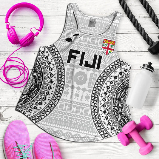 Fiji Custom Personalised Women Tank Seal With Map Fijian Tapa Patterns