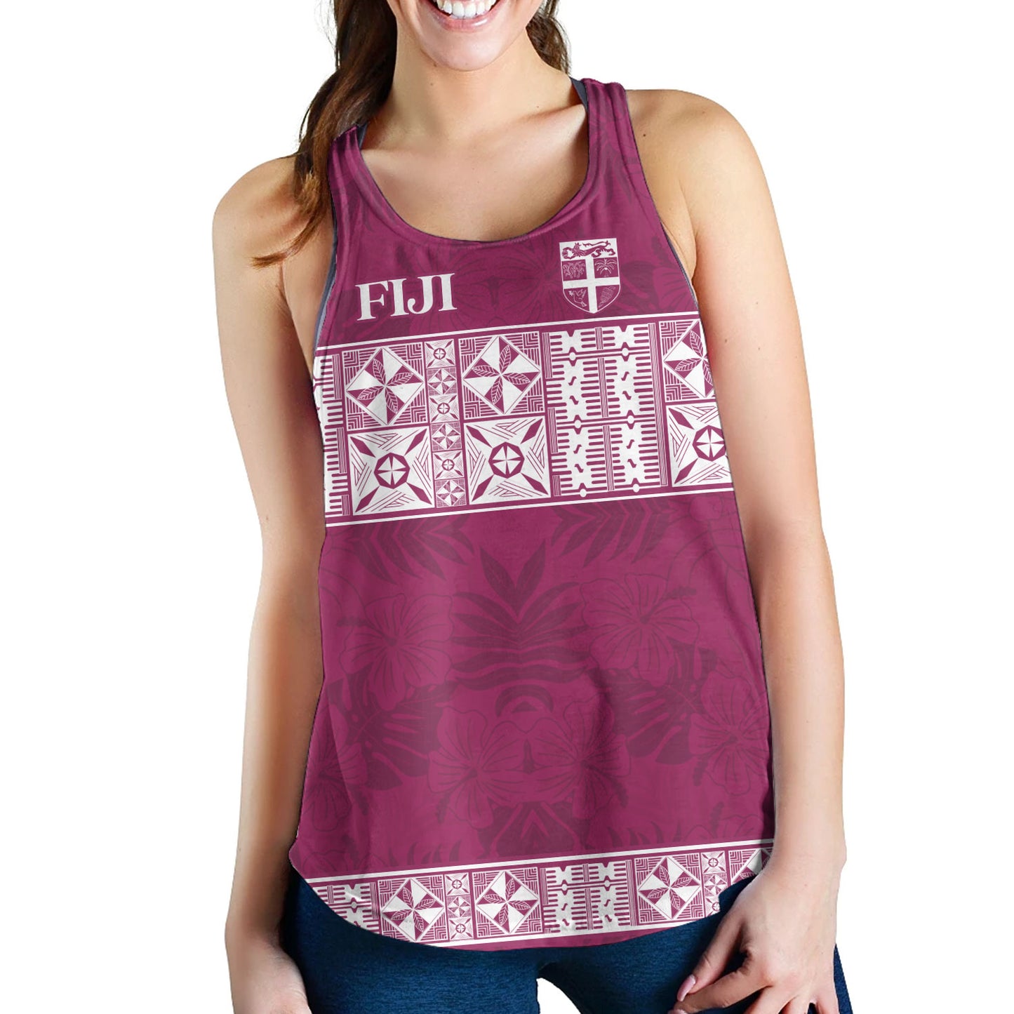 Fiji Women Tank Custom Traditional Fijian Masi Pink Color