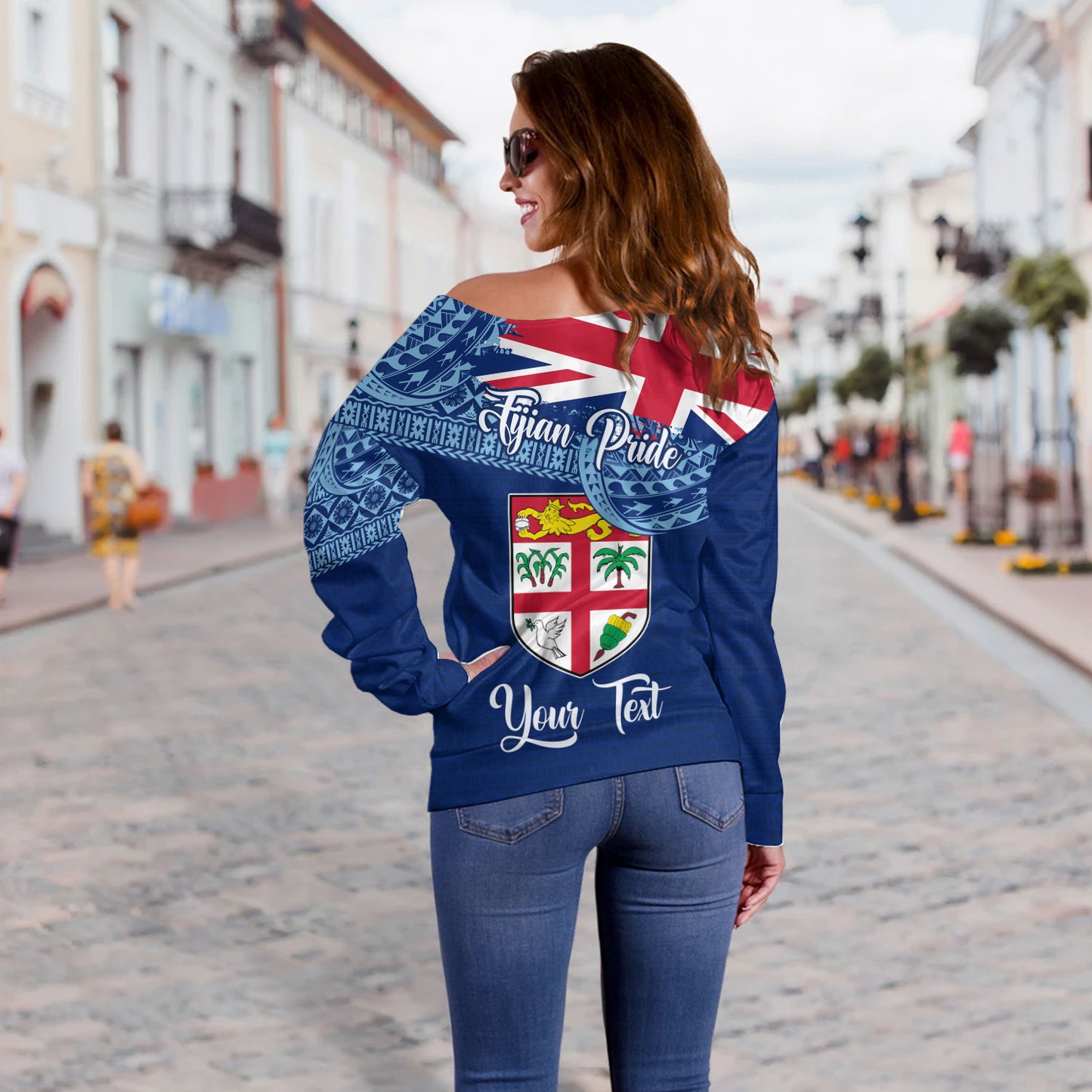 Fiji Off Shoulder Sweatshirt - Custom Fijian Pride Masi Patterns