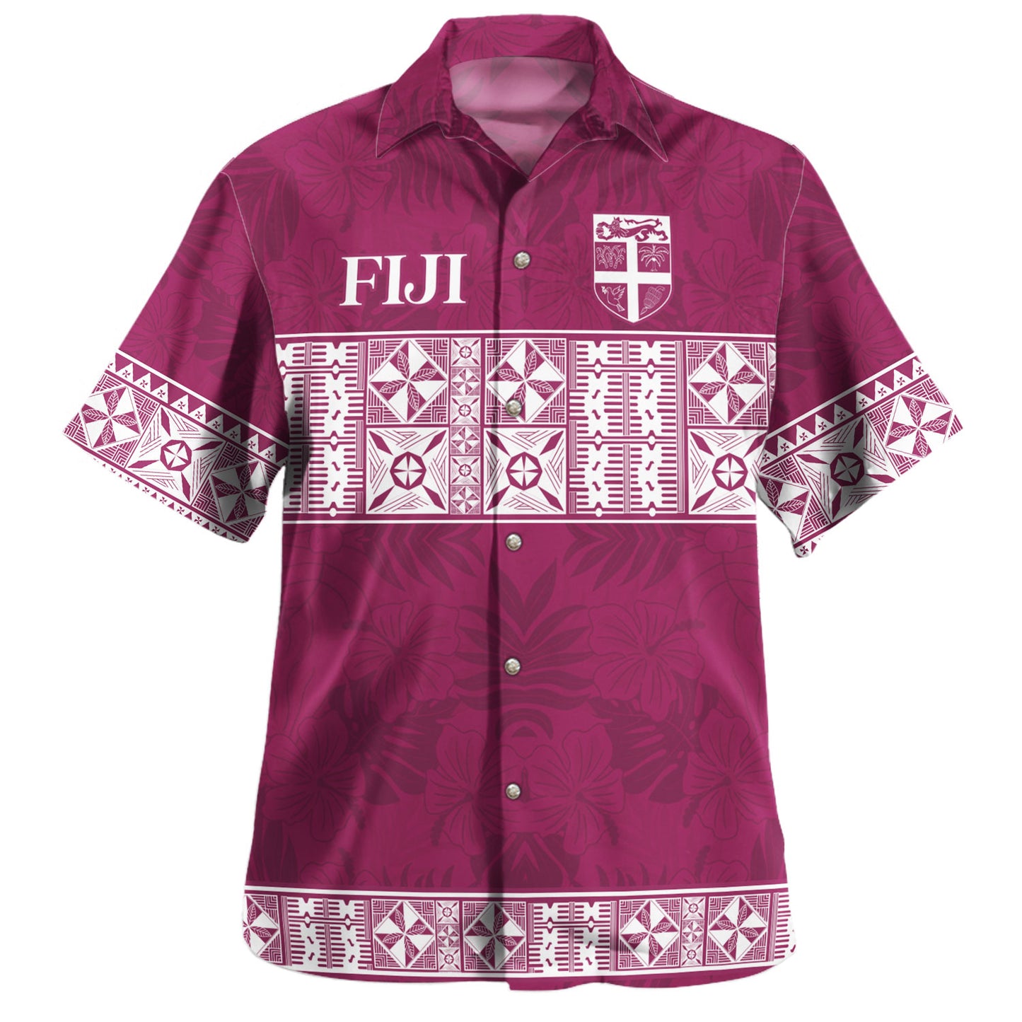 Fiji Hawaiian Shirt Custom Traditional Fijian Masi Pink Color