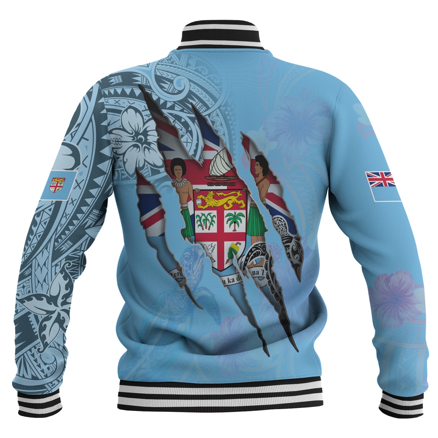 Fiji Baseball Jacket Custom Fijians Blood Inside Me Polynesian Sleeve Tattoo Tropical Blue