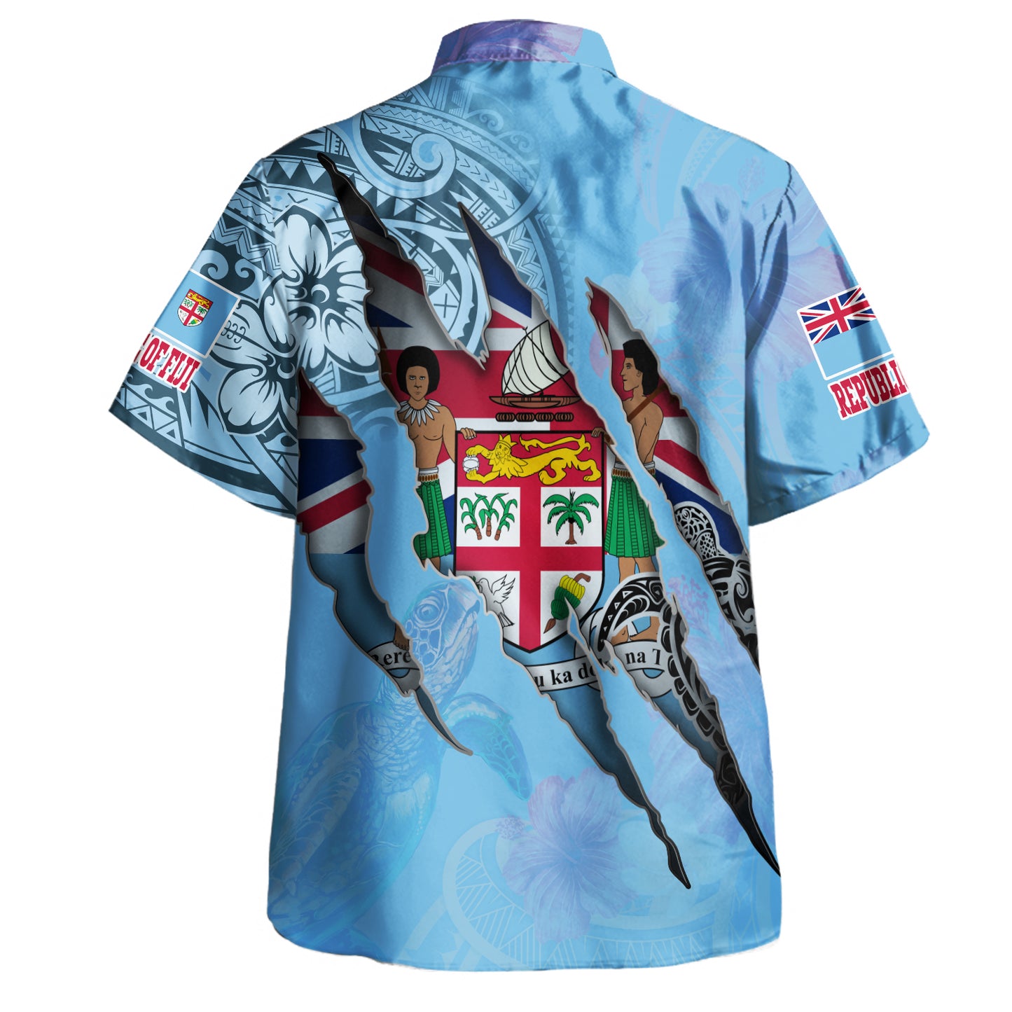 Fiji Hawaiian Shirt Custom Fijians Blood Inside Me Polynesian Sleeve Tattoo Tropical Blue