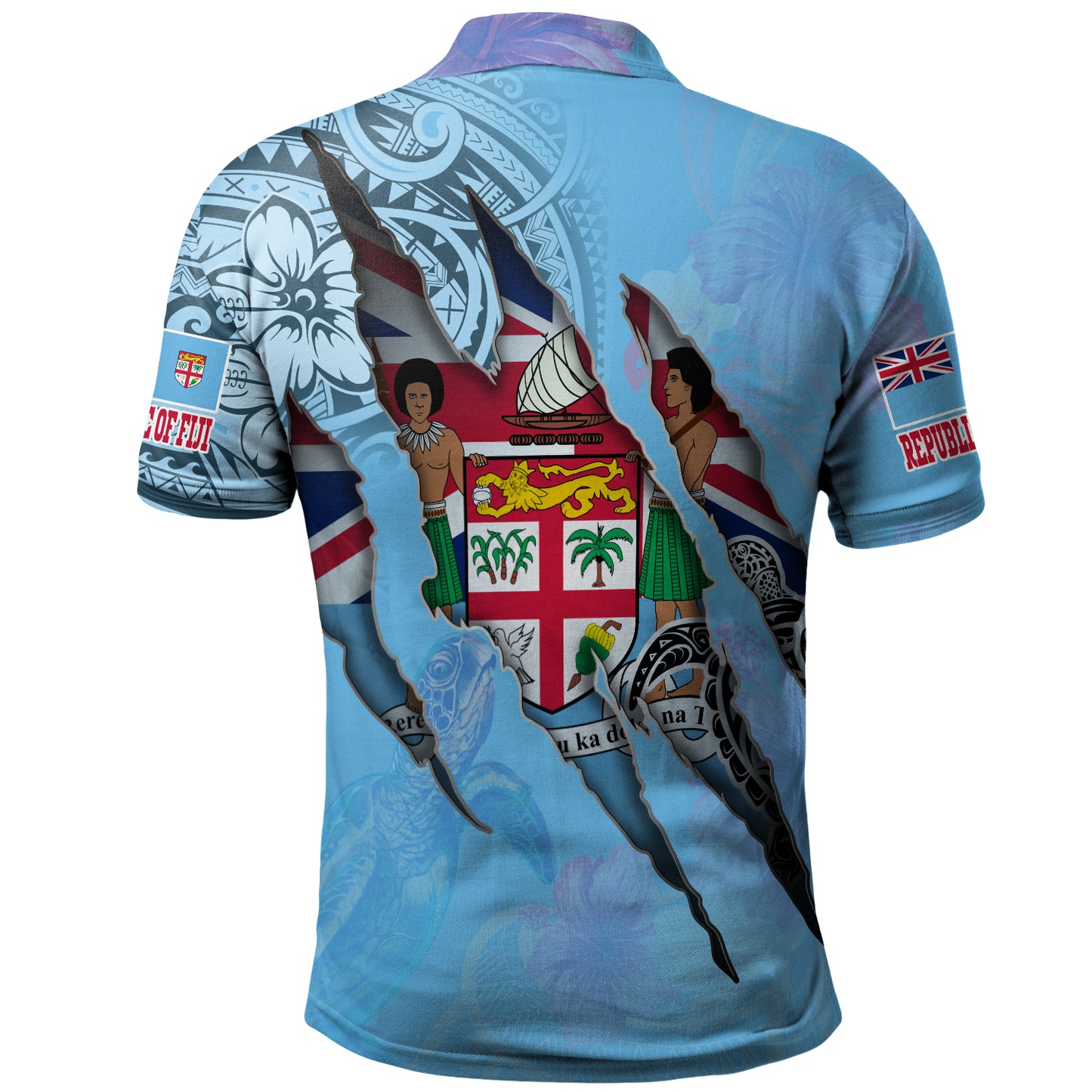Fiji Polo Shirt Custom Fijians Blood Inside Me Polynesian Sleeve Tattoo Tropical Blue