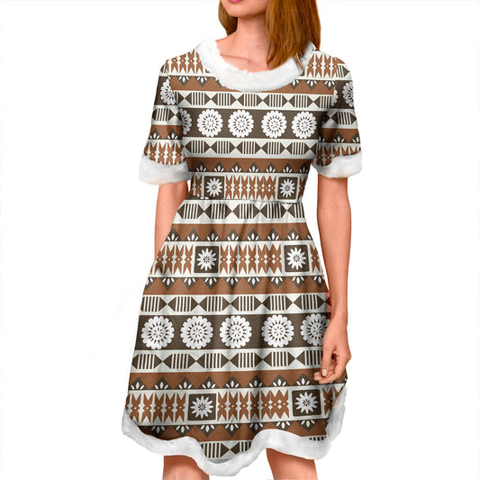 Fiji Women and Kid Christmas Dress Masi Tapa Clothes