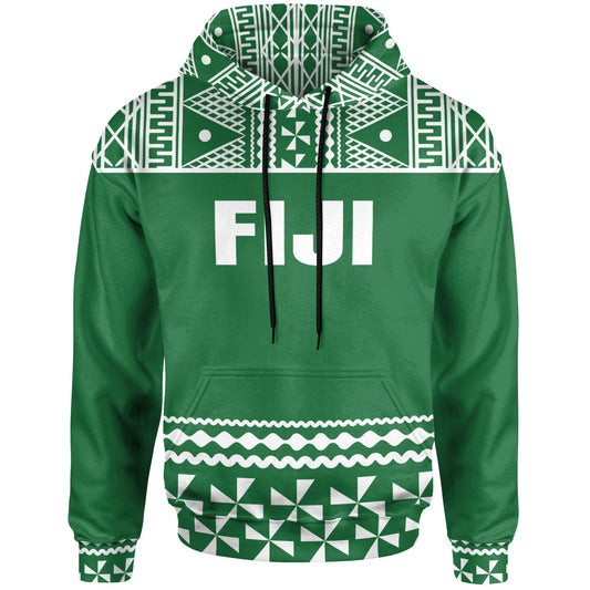 Fiji Tapa All Over Hoodie - Green And White Version
