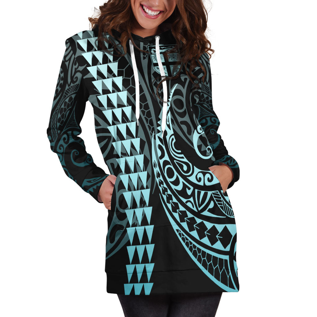 Fiji Hoodie Dress Kakau Style Turquoise