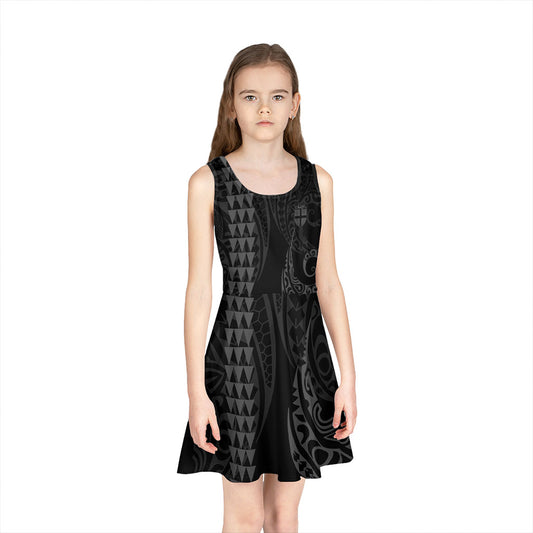 Fiji Girls Sleeveless Sundress Kakau Style Grey