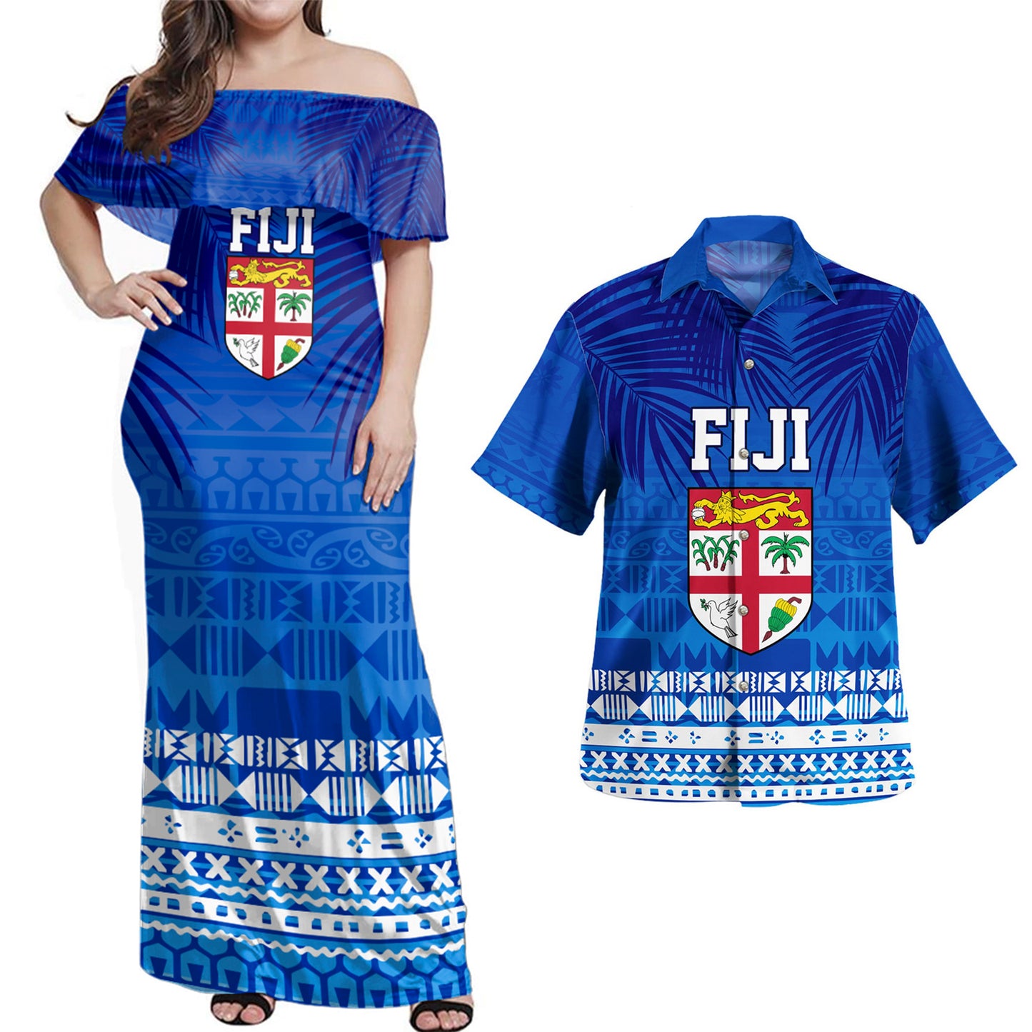 Fiji Combo Dress And Shirt Happy Fiji Day Celebration Tropical Leaf