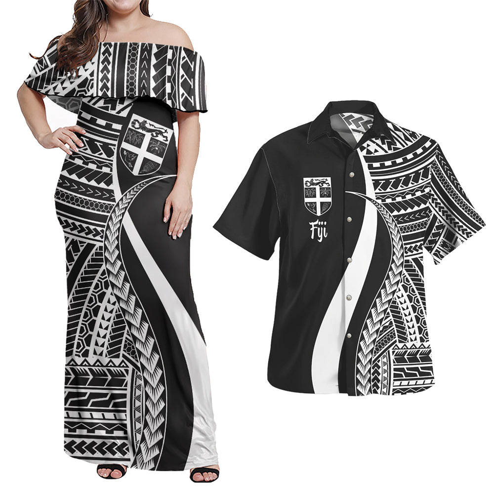 Fiji Combo Dress And Shirt - Polynesian Tentacle Tribal Pattern White