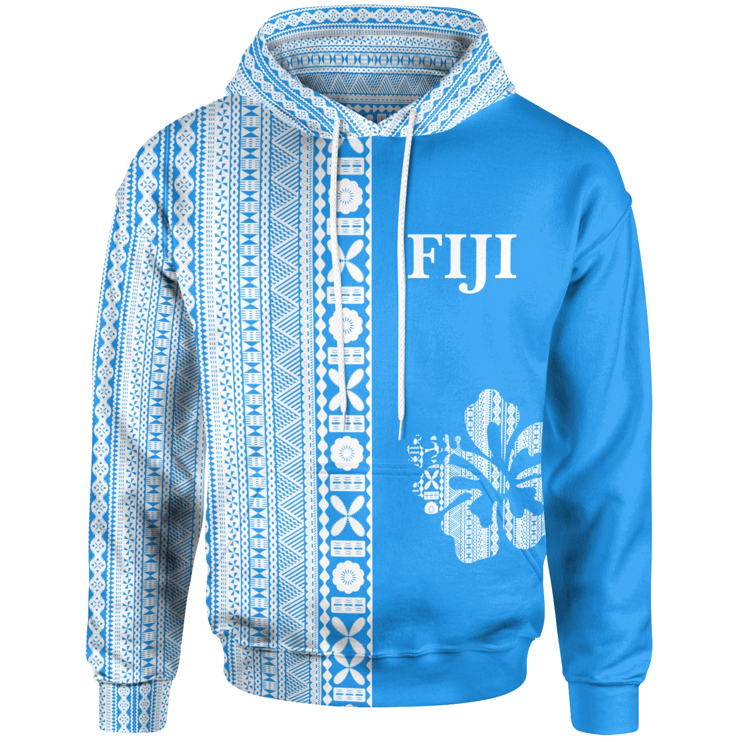Fiji Hoodie - Fiji Hibiscus Tapa Half