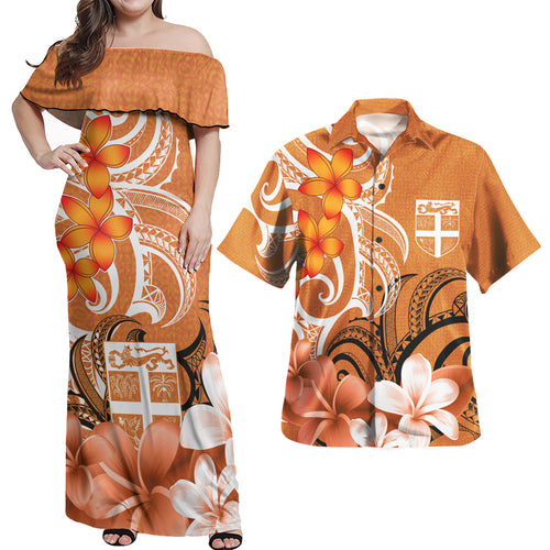 Fiji Polynesian Pattern Combo Dress And Shirt - Floral Spirit Orange
