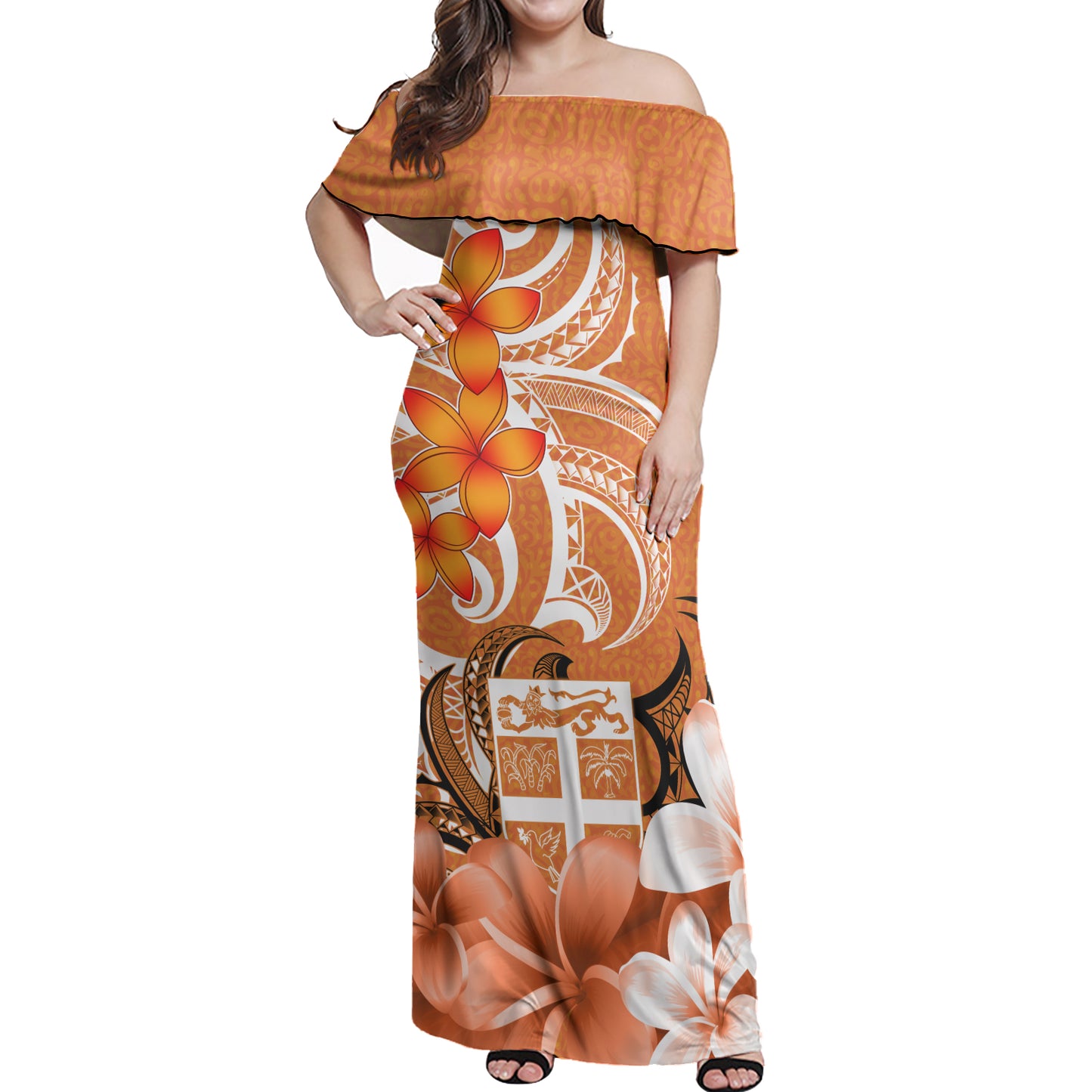 Fiji Polynesian Pattern Combo Dress And Shirt - Floral Spirit Orange
