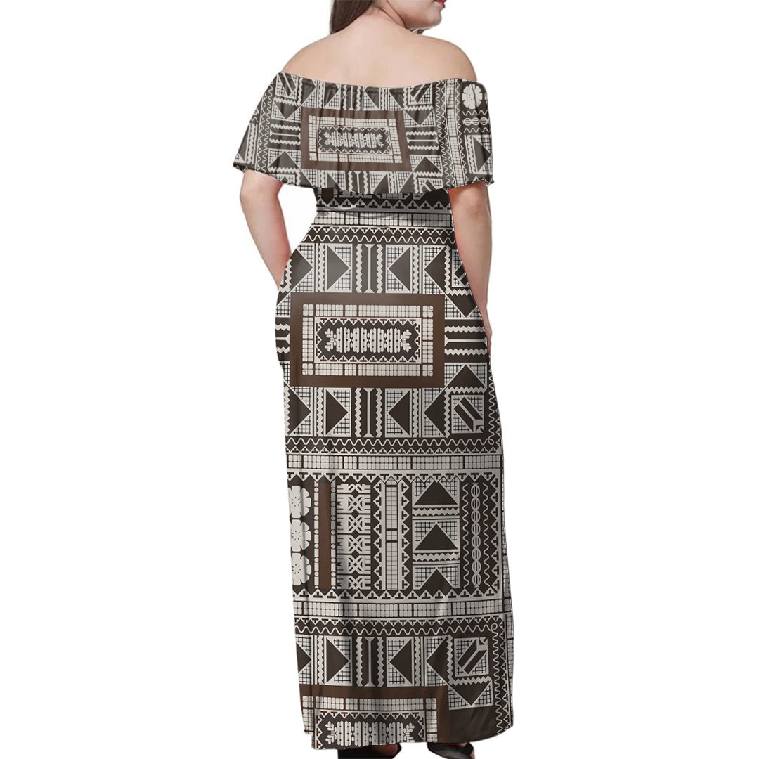 Fiji Woman Off Shoulder Long Dress Tapa Culture