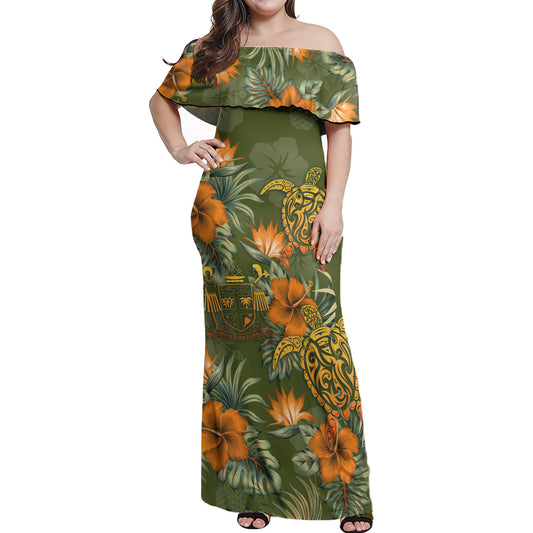 Fiji Woman Off Shoulder Long Dress Polynesian Tropical Summer