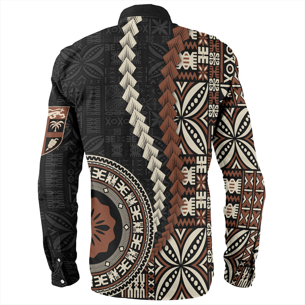 Fiji Long Sleeve Shirt Kesakesa Masi Diamond Tapa Tribal