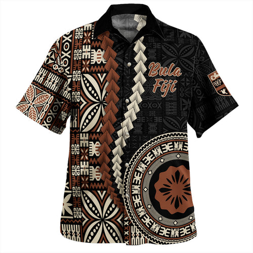Fiji Hawaiian Shirt Flag With Bula Pattern Brown Style