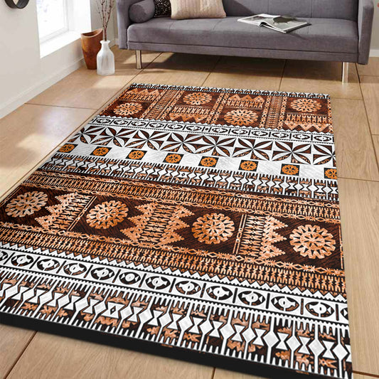 Fiji Area Rug Fijian Tapa Pattens Brown Color Vintage Design