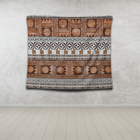 Fiji Tapestry Fijian Tapa Pattens Brown Color Vintage Design
