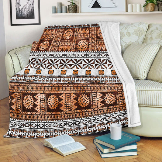 Fiji Premium Blanket Fijian Tapa Pattens Brown Color Vintage Design