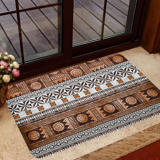 Fiji Door Mat Fijian Tapa Pattens Brown Color Vintage Design
