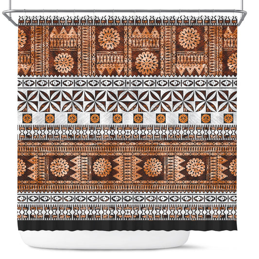 Fiji Shower Curtain Fijian Tapa Pattens Brown Color Vintage Design