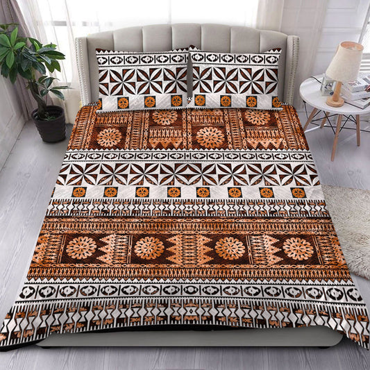 Fiji Bedding Set Fijian Tapa Pattens Brown Color Vintage Design