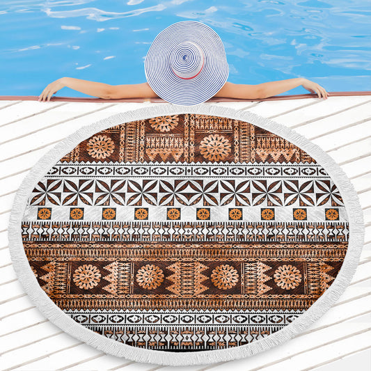 Fiji Beach Blanket Fijian Tapa Pattens Brown Color Vintage Design