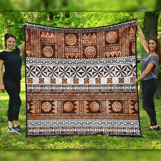 Fiji Premium Quilt Fijian Tapa Pattens Brown Color Vintage Design